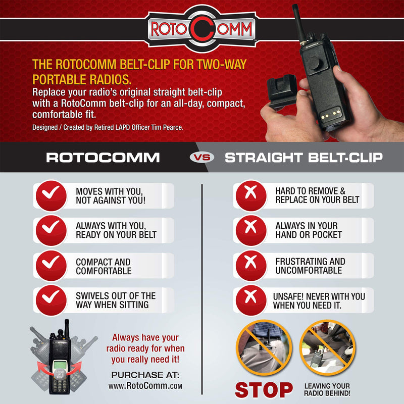 RotoComm Fits Motorola XTS 3000 - XTS 5000 Radios ONLY ! Swivel Belt-Clip for Civilian and Garrison Belts, Paramedics, Firefighters, Police, Military, Made in USA, All Day Comfort !