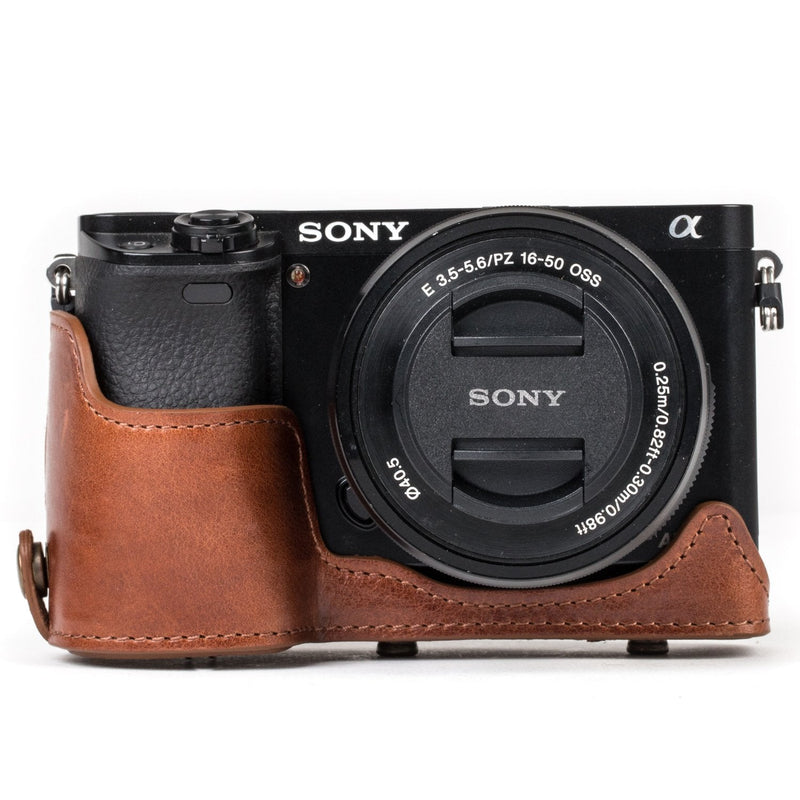 MegaGear Ever Ready MG559 Genuine Leather Camera Case, Bag for Sony Alpha A6000, A6300 with 16-50mm (Dark Brown) Dark Brown