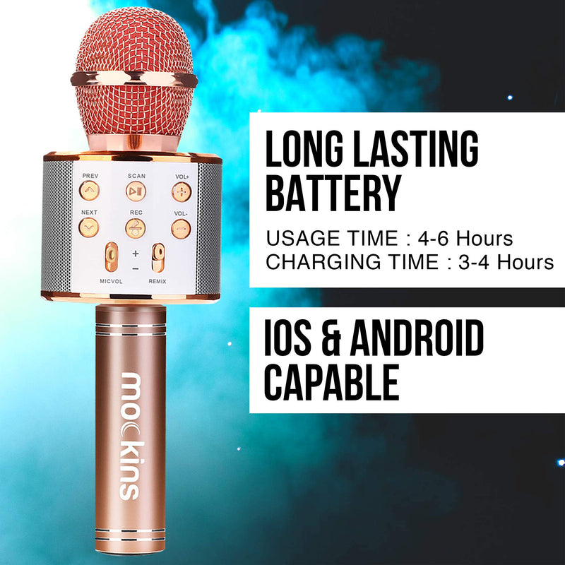 mockins Wireless Bluetooth Karaoke Microphone with Built in Bluetooth Speaker All-in-One Karaoke Machine | Compatible with Android & iOS iPhone - Rose Gold Color