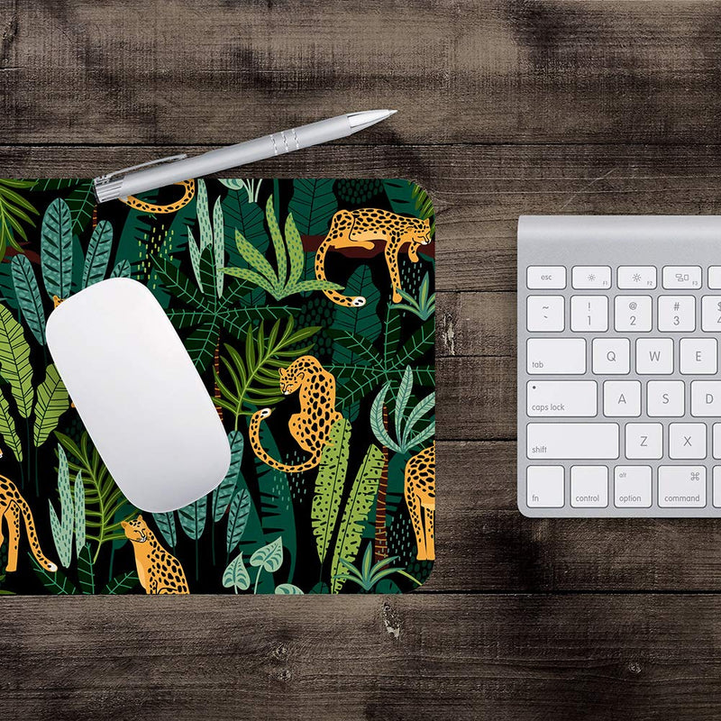 Mouse pad Leopard Mousepad Plants Office Decor for Women Men Desk Accessories Leopards and Tropical Leaves Mouse pad Gift for Coworker Non-Slip Comfortable Customized Computer Mouse Pad F Leopard