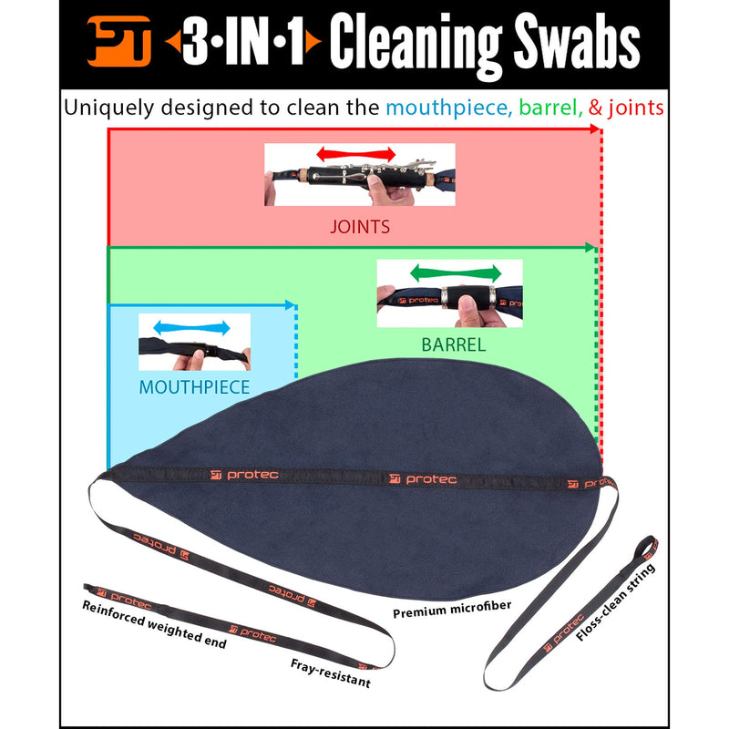 Protec 3-in-1 Clarinet Swab (Bb, A), Cleans Body, Barrel, Mouthpiece (A125)