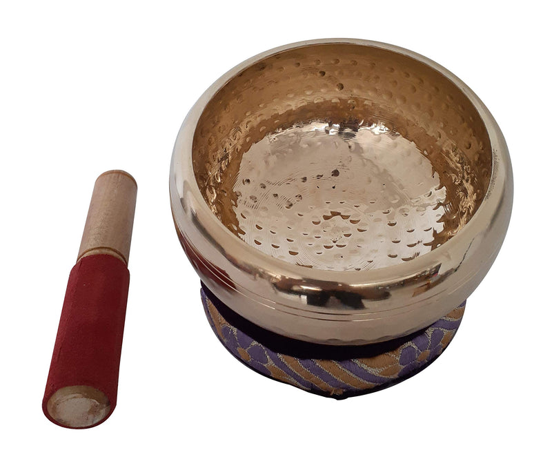 Brass Finish Tibetan Singing Bowl Sound Healing Meditation Bowl With Hand Hammered & Cushion