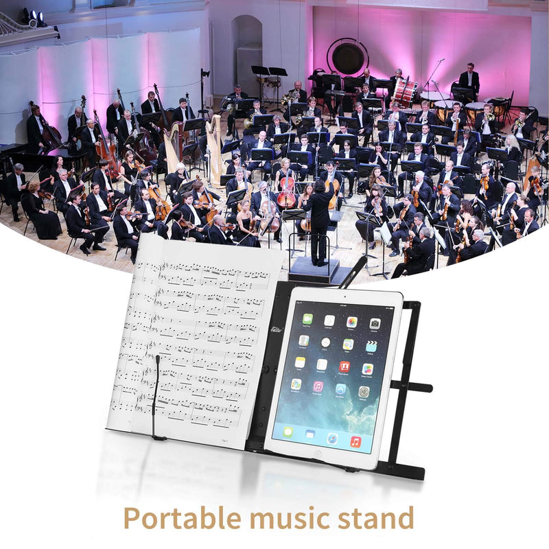 Eastar ESMF-3 Tabletop Music Stand Table Top Adjustable Portable Desktop Sheet Music Stand Folding Foldable Desk Top Music Book Holder Lightweight with Carrying Bag, Black