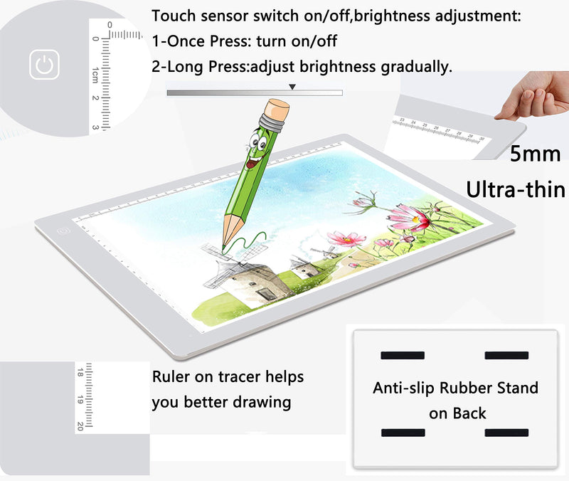 A4 Ultra-Thin Portable LED tracing Light Box Dimmable Brightness LED Art Tracing Pad for Artist Drawing Sketching Animation Stencilling and 5d Diamond Painting (Silver, A4) Silver