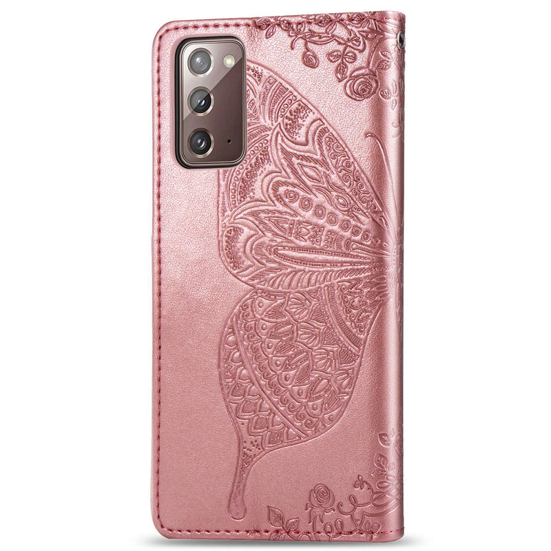 Samsung Galaxy Note 20 Ultra Wallet Case, Bling Butterfly Flower PU Leather Flip Phone Cover Credit Cards Slot Shockproof Kickstand Case for Samsung Galaxy Note 20 Ultra 6.9"(Rhinestone Rose Gold)HZD Rhinestone Rose Gold