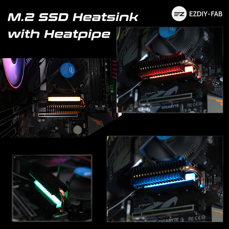 EZDIY-FAB M.2 Heatsink with Heatpipe, 12V RGB SATA NVMe NGFF M.2 Heatsink SSD Cooler for 2280 M.2 SSD, with Thermal Pad (SSD Not Included)