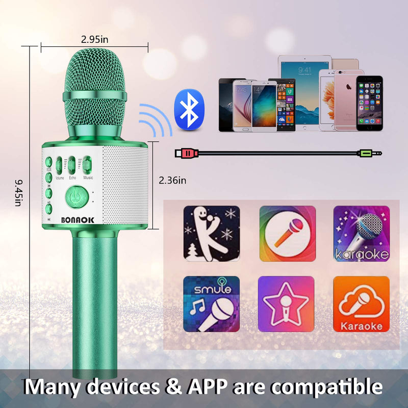 BONAOK Bluetooth Wireless Karaoke Microphone,3-in-1 Portable Handheld Karaoke Mic Speaker Machine Birthday Home Party for PC or All Smartphone Q37 (Green) Green