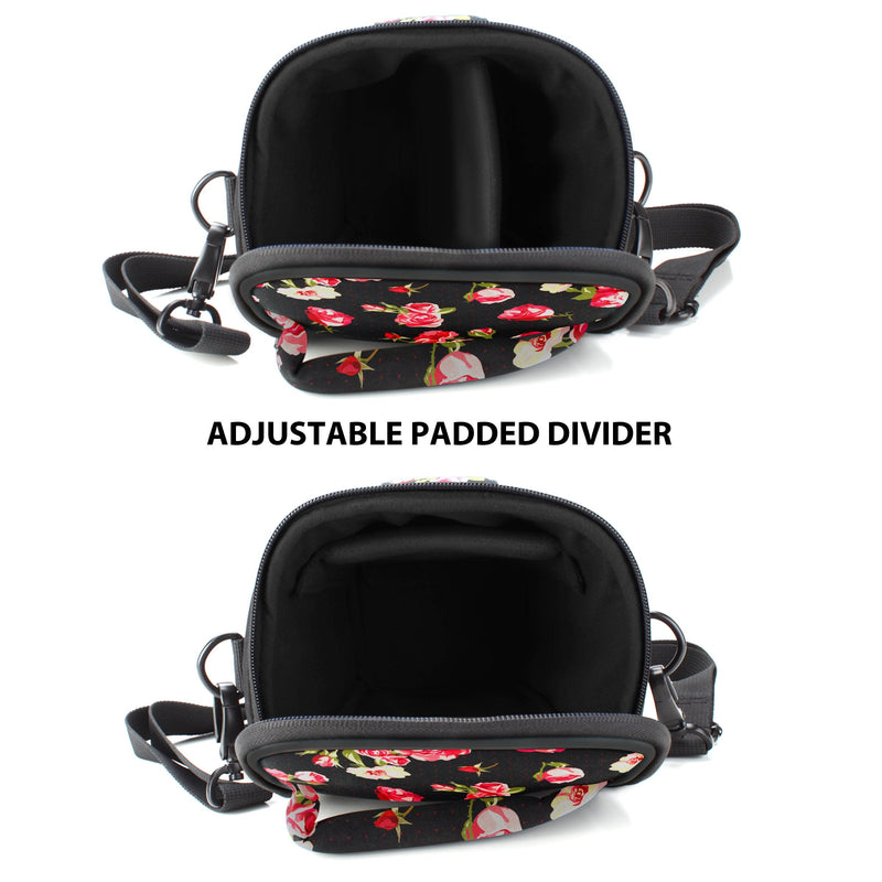 USA Gear SLR Camera Small Case Bag for Men and Women with Top Loading Accessibility, Adjustable Shoulder Sling, Padded Handle - Comfortable, Durable and Light Weight for Nikon, Canon, etc (Floral) Floral