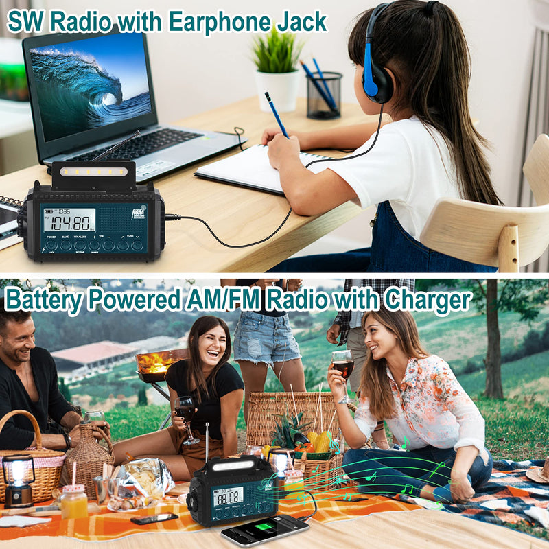 NOAA Emergency Weather Alert Radio, 5000 Large Capacity Hand Crank Solar Powered AM/FM/Shortwave Radio for Home, Portable LED Camping Flashlight Reading Lamp, Phone Charger Earphone Jack,SOS Alarm Blue
