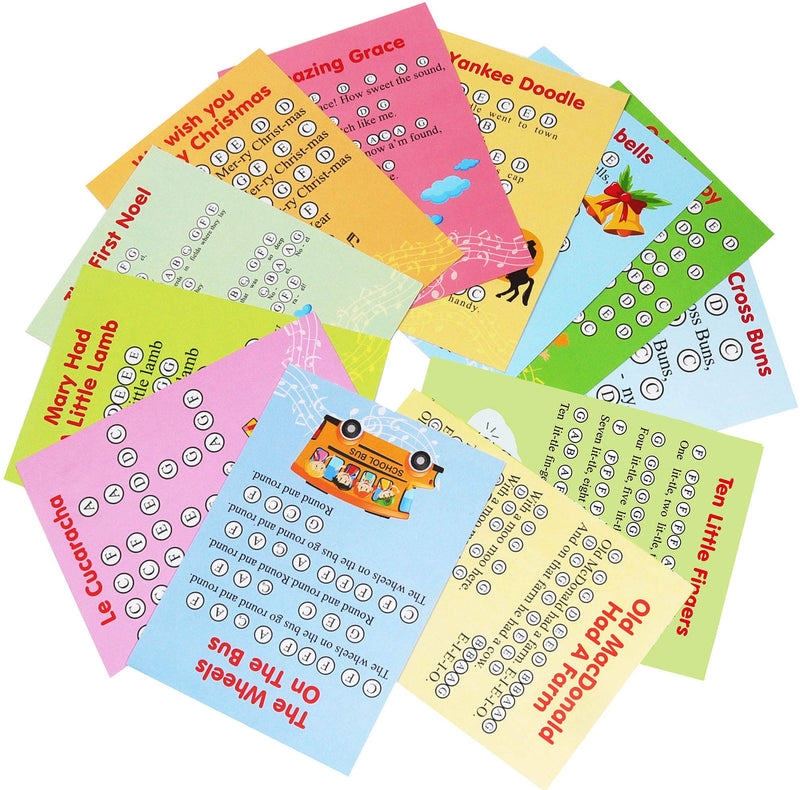 12 Cards Set with 23 Letter-Coded Sheet Music Simple Songs for Kids