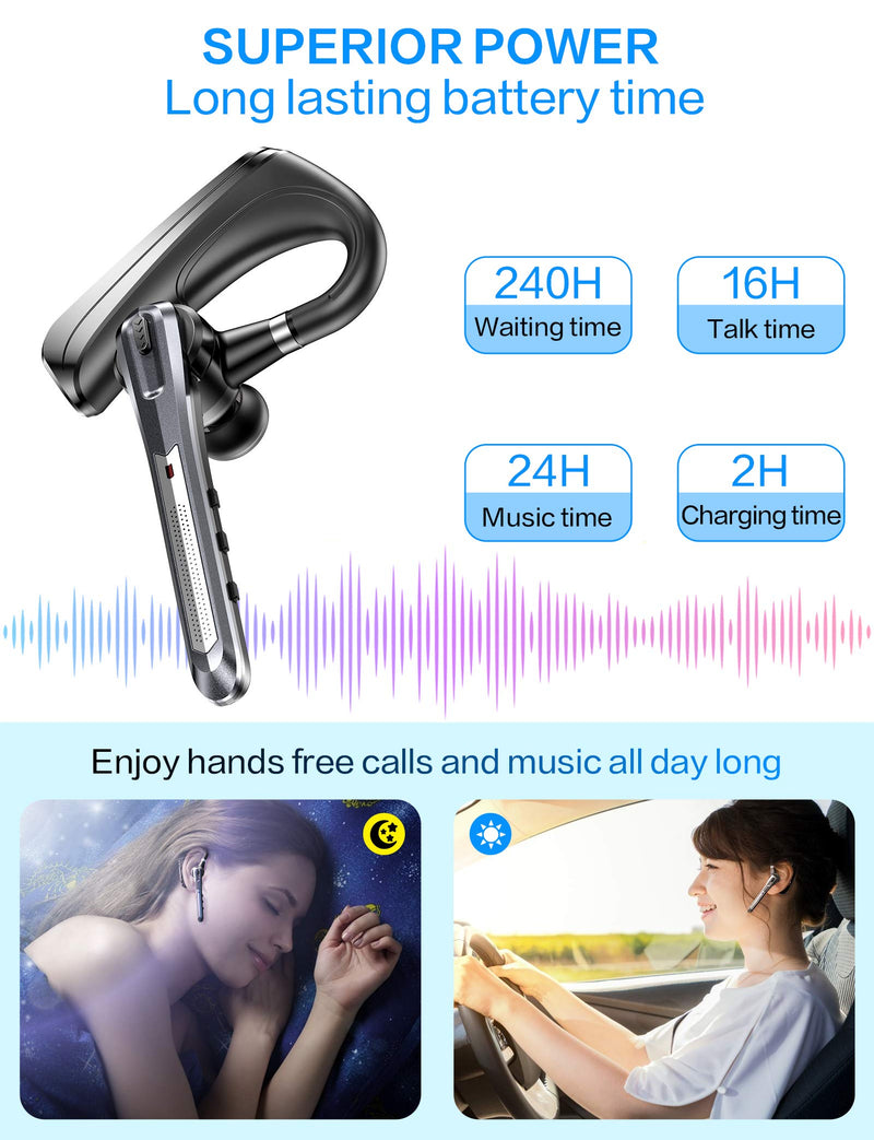 Bluetooth Earpiece V5.0 Wireless Bluetooth Headset, Dual-Mic Bluetooth Earphones Noise Cancelling Earpiece, Hands-Free Earphone Compatible with iPhone and Android for Business/Workout/Driving/Office