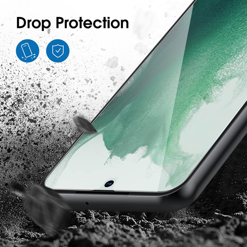 amFilm 2 Pack Hybrid Screen Protector for Samsung Galaxy S22 5G 6.1 Inch [100% Fingerprint ID Compatible] with 2 Pack Tempered Glass Camera Lens Protector and Easy Installation Tray, HD Clear