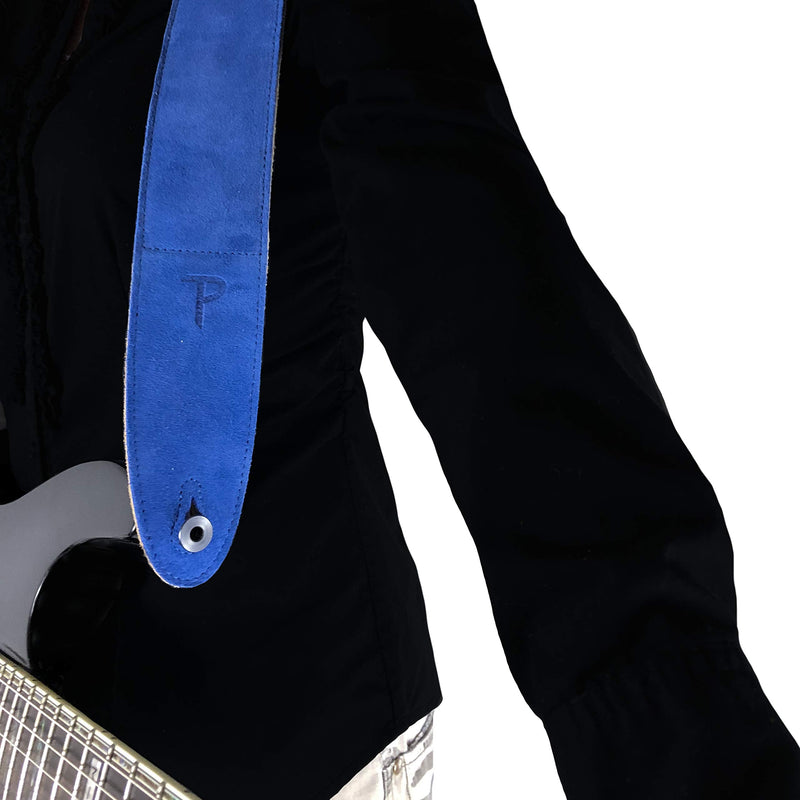 Perri’s Leathers Ltd.- Guitar Strap - Suede -Sheepskin Pad – Royal Blue - Adjustable - for Acoustic / Bass / Electric Guitars – Made in Canada (DL325S-208) 41" to 56"
