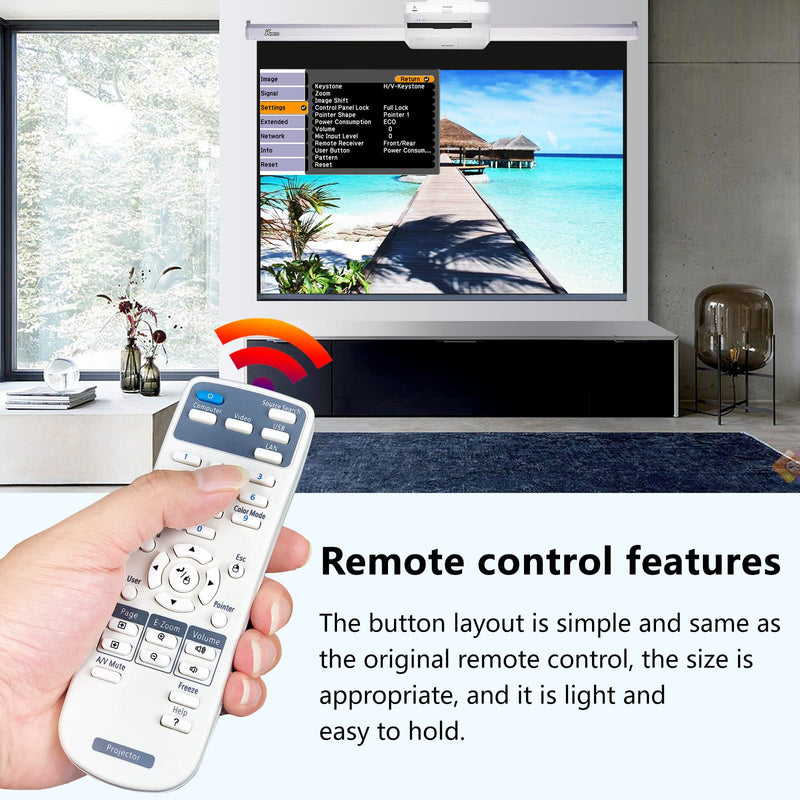 New Projector Remote Control for Epson Home Cinema, EX- EMP- EB- VS- H- BrightLink Powerlite Series, (EX3220, EX5220, EX5230, EX6220, EX7220,EB-C28S, EB-X11 EB-S18 EB-S4 EB-X24 EB-S31 VS230, VS330)