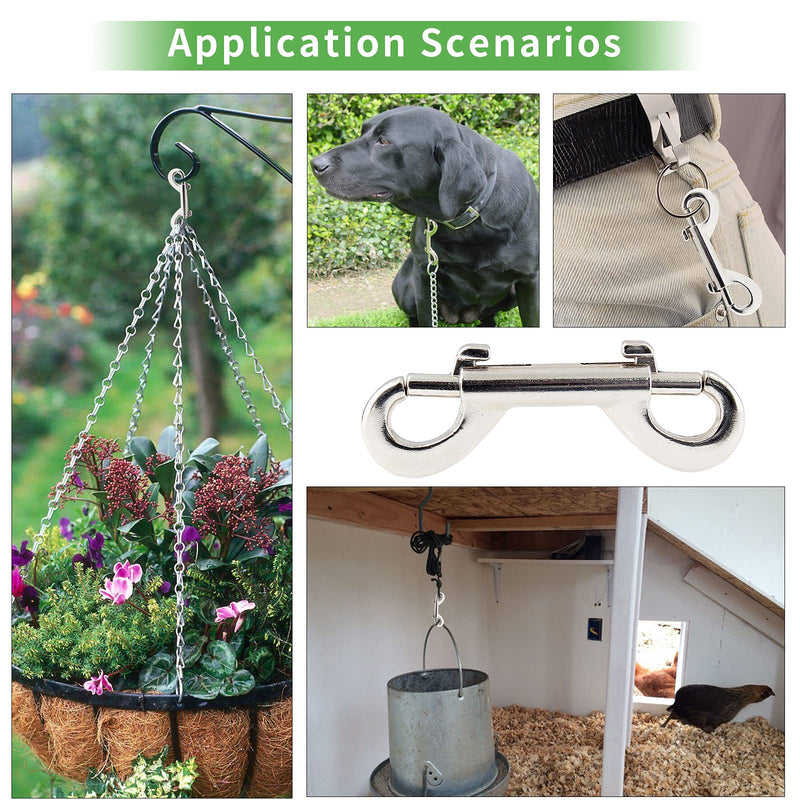 [AUSTRALIA] - Zorveiio 6 Pcs 2.7 Inch Double Ended Bolt Snaps Hook, Zinc Alloy Double Snap Hook Chain Clips for Dog Leash Key Chain Horse Tack Pet Feed Bucket Garage Use, Nickel 