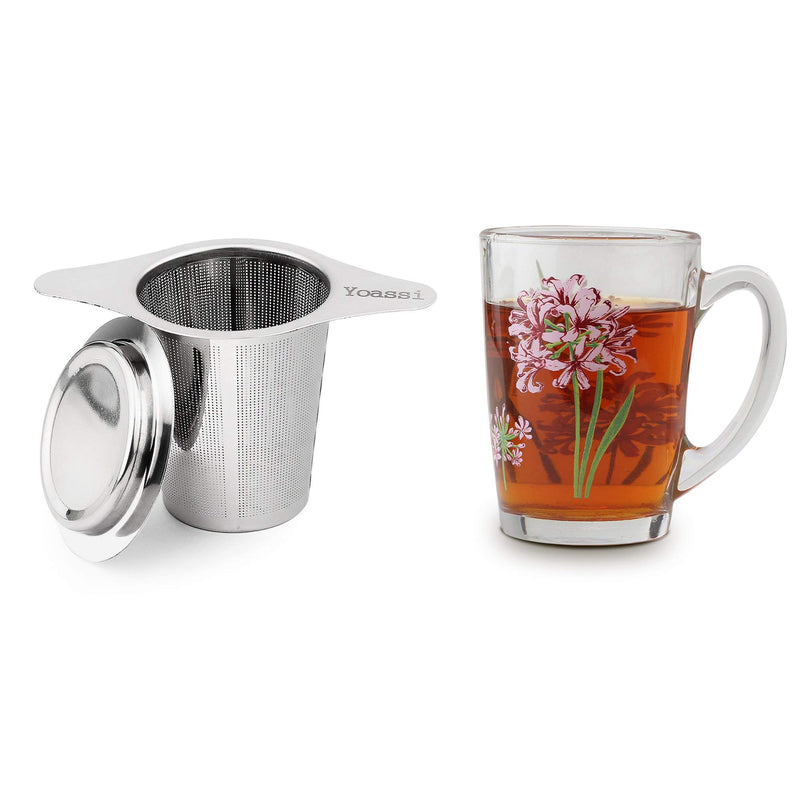 Yoassi Extra Fine 18/8 Stainless Steel Tea Infuser Mesh Strainer with Large Capacity & Perfect Size Double Handles for Hanging on Teapots, Mugs, Cups to Steep Loose Leaf Tea and Coffee 1 Pack