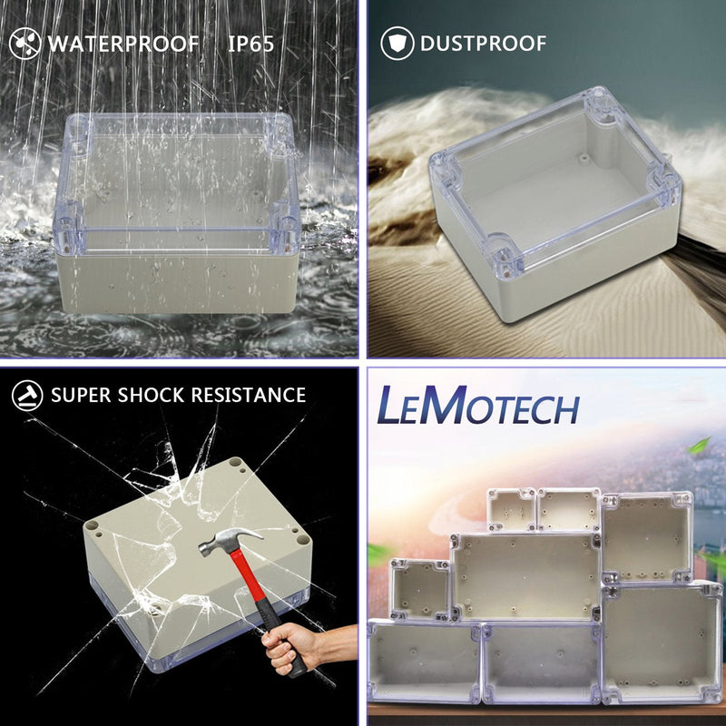 LeMotech ABS Plastic Junction Box Dustproof Waterproof IP65 Electrical Enclosure Box Universal Project Enclosure Grey with PC Transparent Clear Cover 6.3 x 4.3 x 3.5 inch(160 x110 x 90 mm) 6.3"x4.3"x3.5"