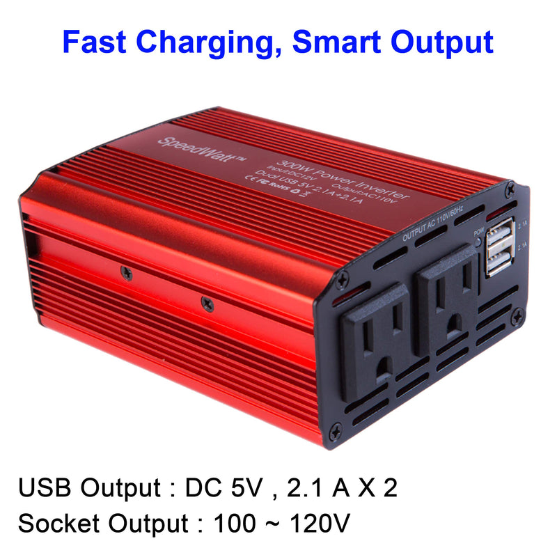 AC 300W SpeedWatt DC 12V to AC 110V Car Inverter Power Inverter with 4.2A Dual USB Car Adapter