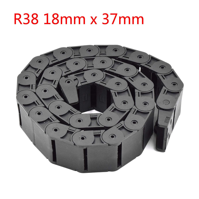 Plastic Drag Chain Cable Carrier Closed Type with End Connectors R38 18 x 37mm L1000mm for Electrical CNC Router Machines