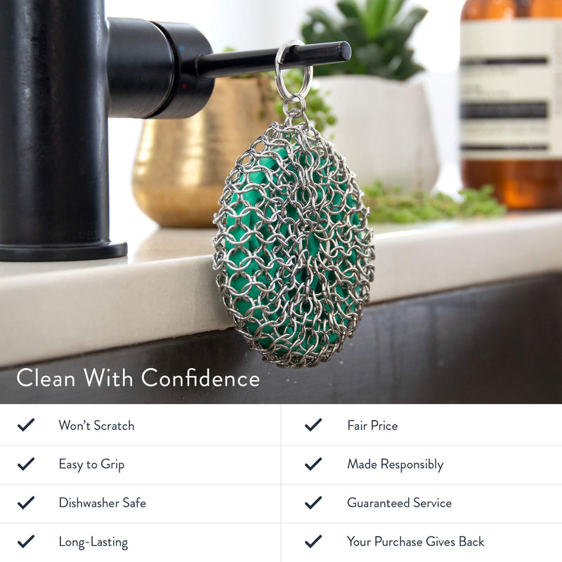 Greater Goods Chainmail Scrubber | Clean the Cast Iron Like a Pro without Losing Seasoning | Dishwasher Safe and Easy on the Hands | Designed in St. Louis