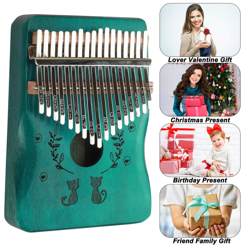 Kalimba Thumb Piano 17 key Marimba Wood Mbira Hand Rest Portable Mahogany African Finger Piano Pocket Music Instrument with Instruction Carrying Bag for Gig Party Kid Beginners Gift cat