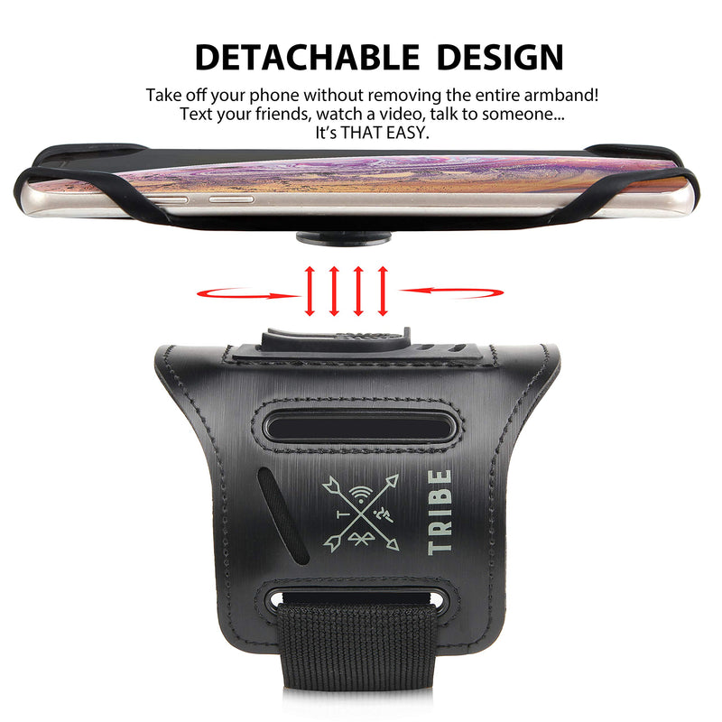 TRIBE Running Phone Holder Sports Armband. iPhone Cellphone Arm Band for Women & Men. 360° Rotation & Detachable. Runners, Jogging, Exercise, Walking & Workouts. Cell Bands for iPhones, Galaxy & More! Black UNIVERSAL