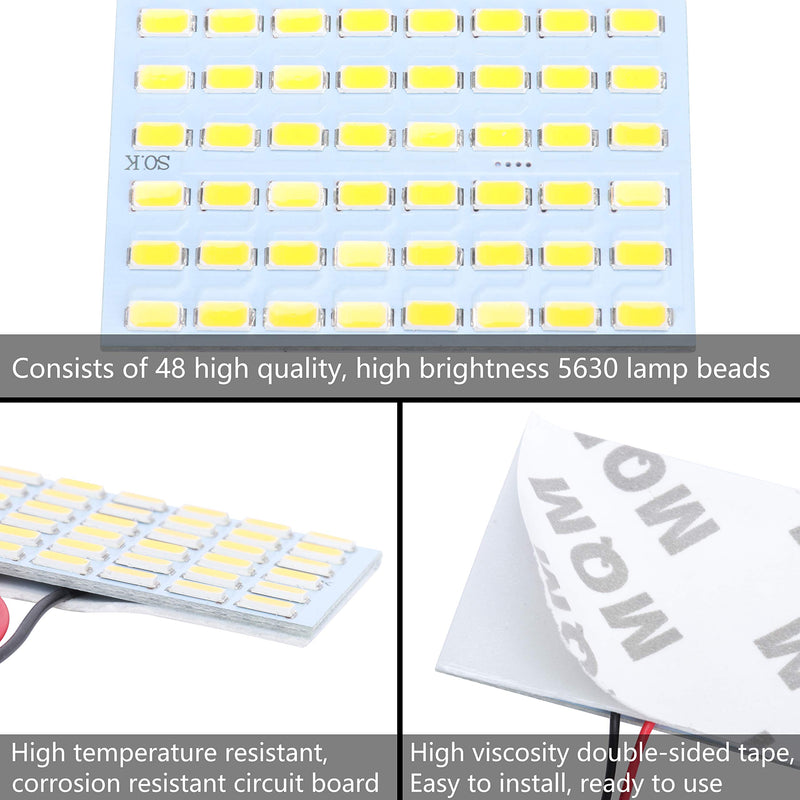 TABEN White Energy-Saving 5630 48-SMD LED Panel Dome Light Auto Car Interior Reading Plate Light Roof Ceiling Interior Wired Lamp+T10 BA9S Festoon Adapters DC 12V (Pack of 10) 10pcs