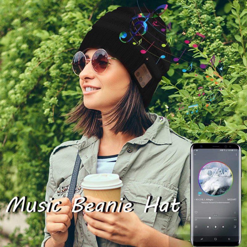 Music Beanie Women Ponytail Beanie Hat Wireless Headset Headphones Music Audio Womens Messy Bun BeanieTail Girls Winter Cap with Mic HandsFree Outdoor Sports Stereo Earphone