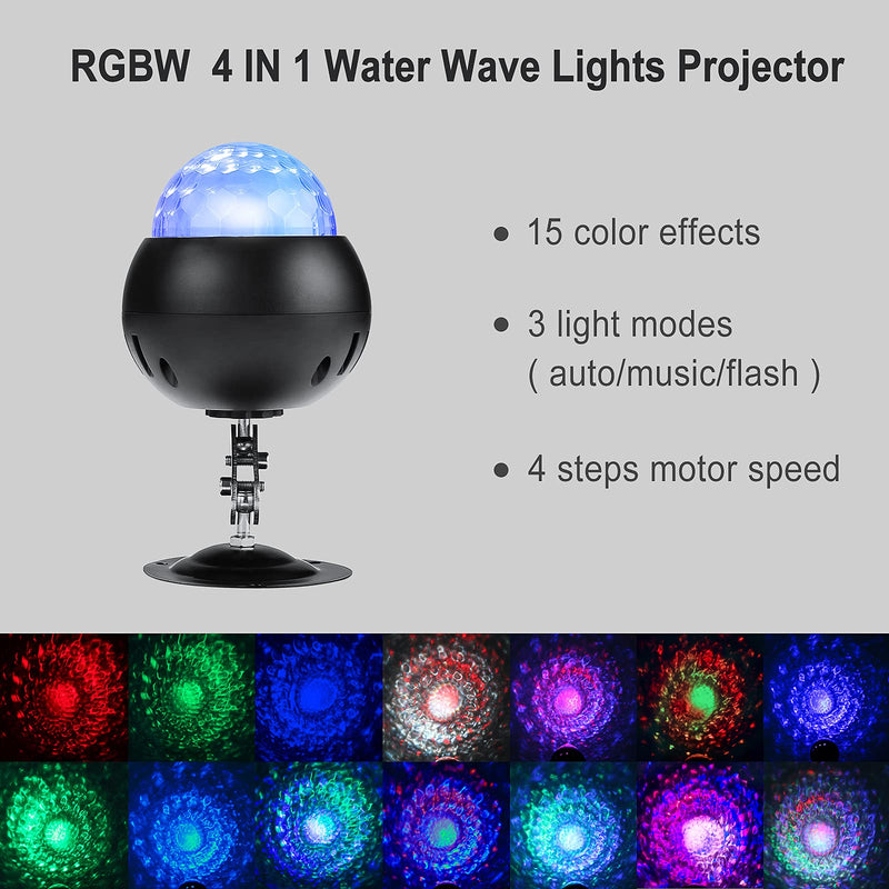 ZKYMZL RGBW 10W LED Water Ripples Lights Projector Light,Ocean Wave Lamp Stage Lights Disco Dj Light,Sound Activated Party Effect Lights with Remote for Party, KTV, Home, Club, Bar, Wedding 10W RGBW