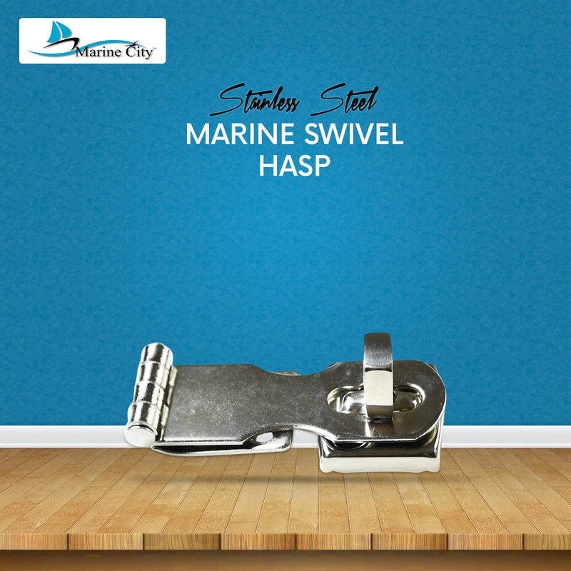 MARINE CITY Stainless-Steel Easy Install Door Hasps Heavy Duty Swivel Safety Hasp with Turning Padlock Eye Mount Catch Latch Lock for Marine Boat Accessories (2-3/4 Inches × 1 Inch)
