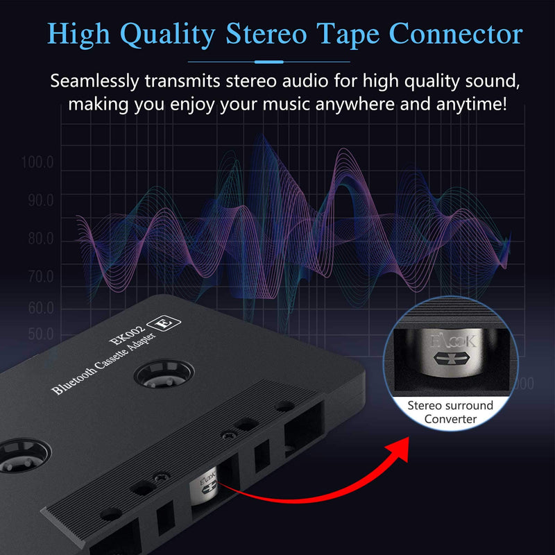 Elook Car Cassette Audio Receiver, Bluetooth Cassette Tape Adapter with Calling Function, Black