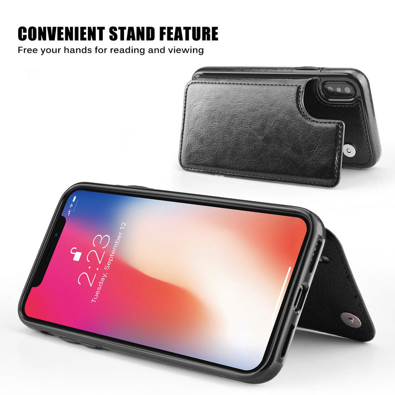 iPhone X/XS Wallet Case, iPhone X/XS Case with Credit Card Holder, JOYAKI Slim PU Leather Case with Card Slots, Protective Case with a Screen Protective Glass for iPhone X/XS 5.8 inch-Black Black