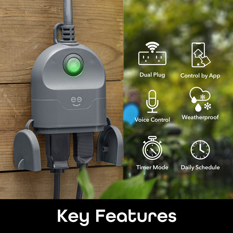 Geeni Outdoor Duo Wi-Fi Smart Plug, Weatherproof, No Hub Required, Wireless Remote Control and Timer -Smart Plug Compatible with Alexa, The Google Home (2 Outlets 2 Plugs
