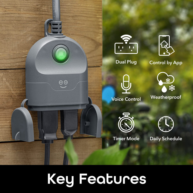[AUSTRALIA] - Geeni Outdoor Duo Wi-Fi Smart Plug, Weatherproof, No Hub Required, Wireless Remote Control and Timer -Smart Plug Compatible with Alexa, The Google Home (2 Outlets 2 Plugs 