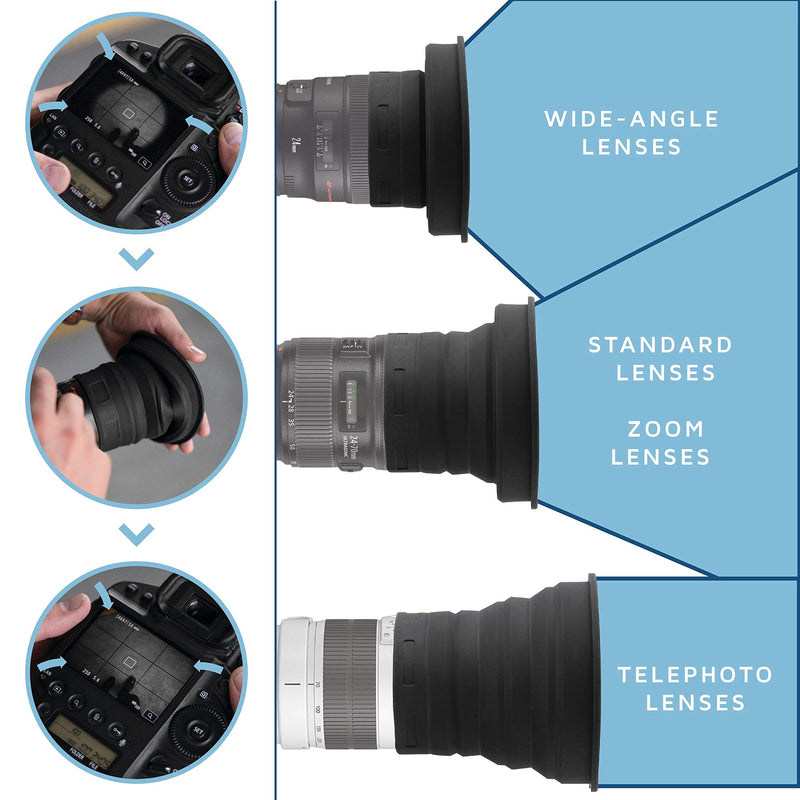 KUVRD - Universal Lens Hood - Fits 99% of Lenses, Holds 99% of Circular Filters, 2-Pack - (1 Small, 1 Medium) Small + Medium (S|54 + M|72) - 2 Pack Bundle