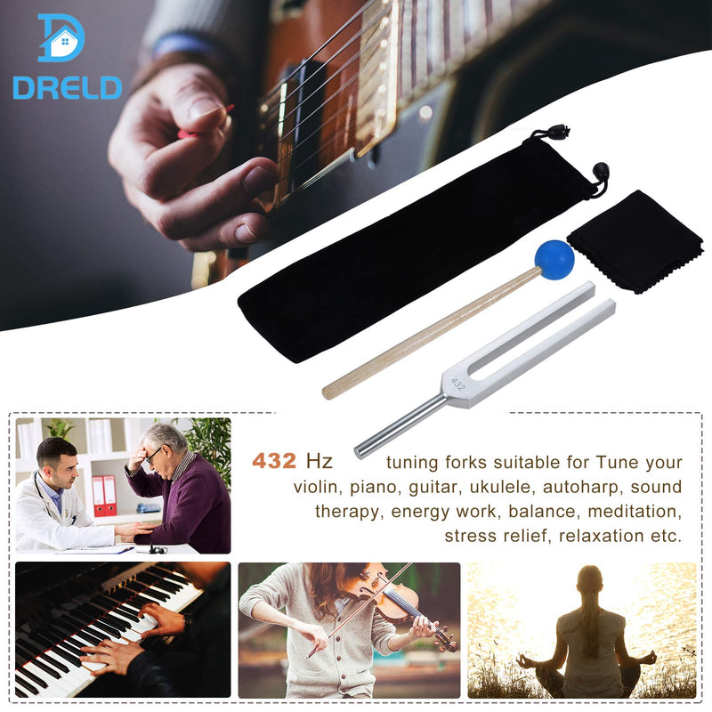 Dreld 432Hz Tuning Fork with Silicone Hammer and Bag for DNA Repair Healing, Sound therapy, Perfect Healing, Musical Instrument, Balancing, Healers, Vibration