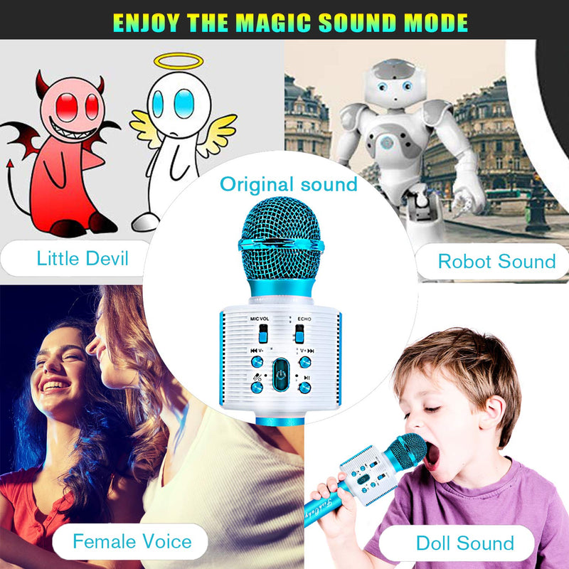 [AUSTRALIA] - FISHOAKY Karaoke Microphone, Bluetooth Karaoke Machine Kids Portable Mic Player Speaker with LED & Music Singing Voice Recording for Christmas Birthday Home Party KTV Outdoor Blue 