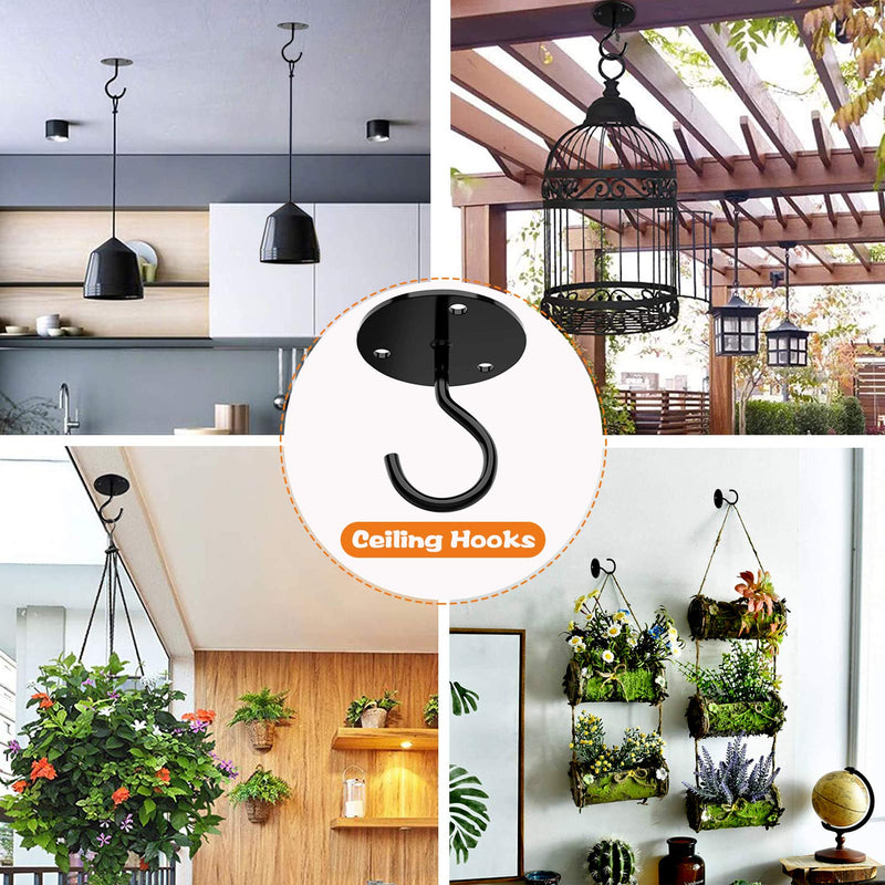 JUNBEI Plant Ceiling Hooks, 2 Pack Enhanced Hanging Plant Hooks | Wall Mount Heavy Duty Ceiling Hooks for Hanging Plants, Bird Feeders, Lanterns, Wind Chimes, Planters, Outdoor Decoration (Black) Circular 2 Pack Black