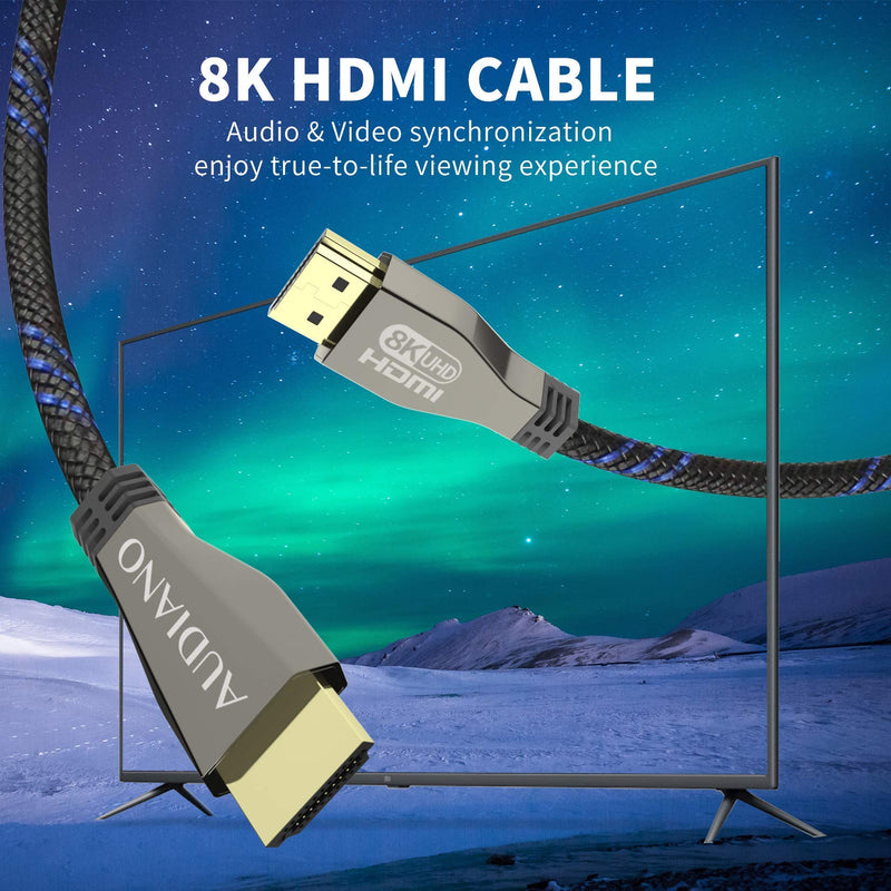 8K HDMI Cable, AUDIANO HDMI 2.1 48Gbps High Speed Nylon Braided HDMI Cord with eARC HDR10, 4K HDMI Cable Compatible with Apple Fire LG/Samsung QLED TV PS4/5 Switch Xbox/Blu-ray/Projector-3.3ft/1M 3.3ft/1M