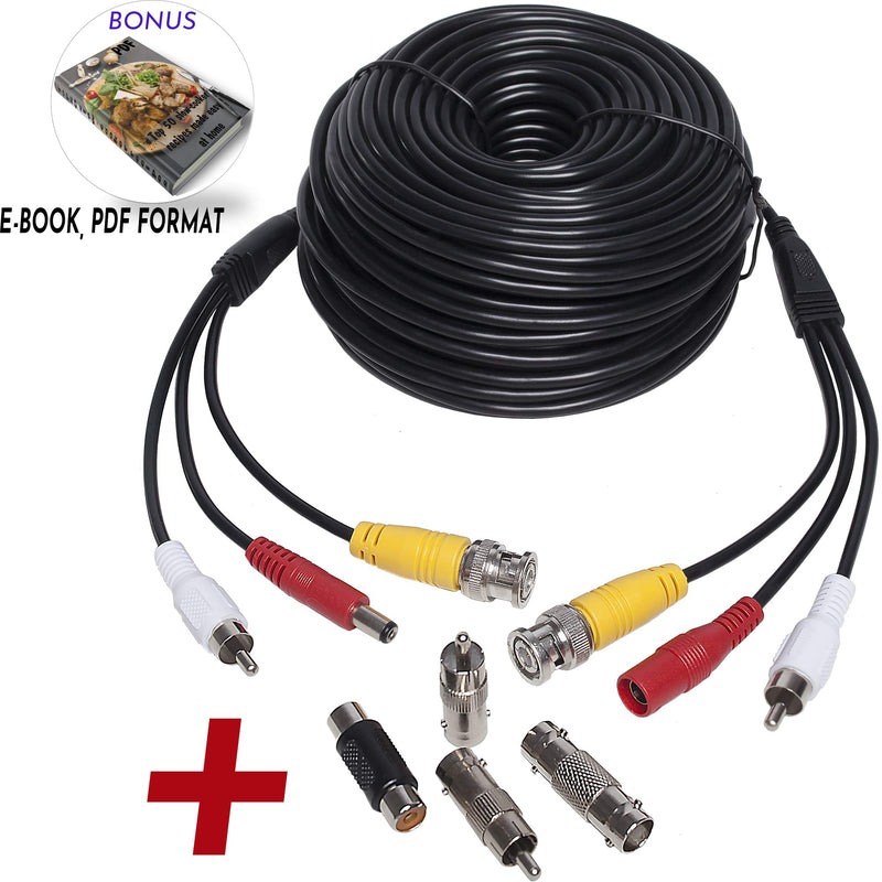 100ft HD Audio Video Security Camera BNC Power Cable Сopper - Gift BNC - Pre-Made All-in-One Extension Wire CCTV Cord with BNC RCA Connectors 30 m 3-in-1(100 Ft) 100Ft Black