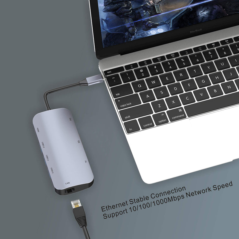vilcome USB C Hub Adapter, 8-in-1 USB C Adapter,with 4K USB C to HDMI,SD/TF Card Reader and Ethernet,3 USB 3.0 Ports,87W Power Delivery,for MacBook Pro, iPad Pro 2019/2018, Pixelbook, XPS, and More