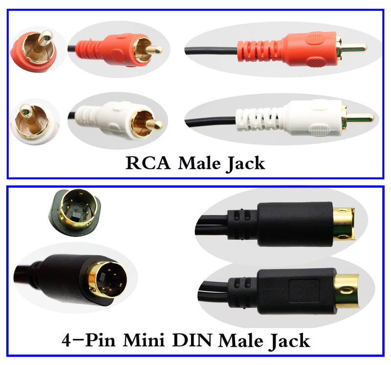 zdyCGTime S-Video 4 Pin Mini DIN Y Splitter Cable Gold Plated Combo 4 Pin Mini DIN S-Video Male to 2 RCA Male Audio Y Splitter Extension Adapter Cable(25CM/10Inch) (25CM/10Inch)