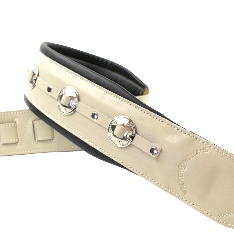 Walker & Williams C-44-WHT Double Padded Premium White Leather Strap w/Conchos