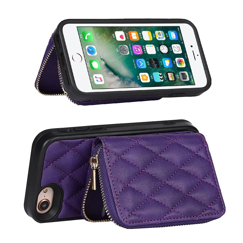 Jaorty Crossbody Detachable 2 in 1 Wallet Case for iPhone 7/8 and iPhone SE 2020/2022 (3rd Gen),Case with Zipper Card Holder Bag Wrist Strap Lanyard Purse Compatible with iPhone 7/8 4.7 inch,Purple Purple