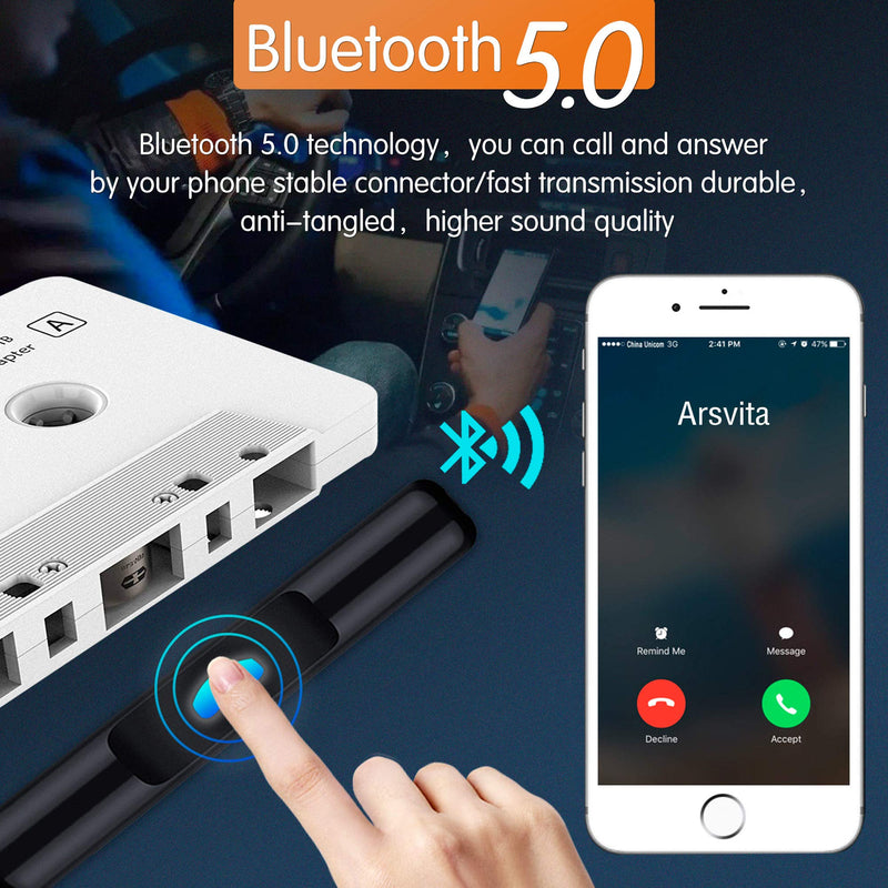 Arsvita Car Audio Bluetooth Cassette Receiver, Tape Player Bluetooth 5.0 Cassette to Aux Adapter