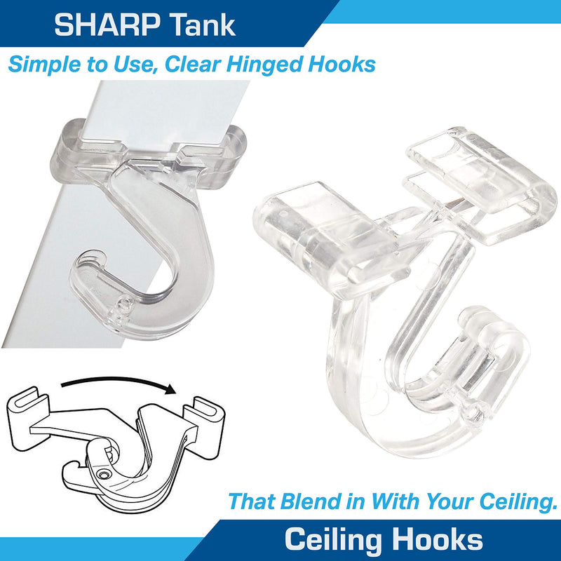SharpTank Clear Hinged Ceiling Hooks - 20 Pack of T-Bar Track Clips for Suspended Ceilings - Hooks for Hanging Classroom Decorations, Office Signs, Plants - Holds up to 10 lbs Clear 20 Pack