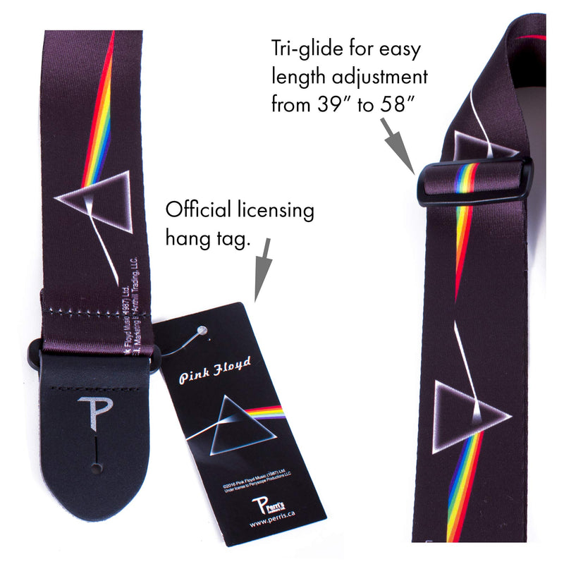 Perri's Leathers LPCP-1070 Polyester Guitar Strap 2-inch - Pink Floyd Dark Side of the Moon & LP-PF3 Pink Floyd Guitar Picks Multi-colored + Pink Floyd Guitar Picks