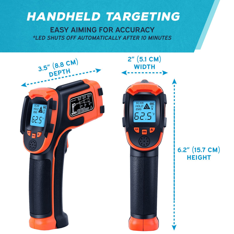 KIZEN Infrared Thermometer Gun (LaserPro LP300) - Handheld Heat Temperature Gun for Cooking, Pizza Oven, Grill & Engine - Laser Surface Temp Reader -58F to 1112F - NOT for Humans Orange