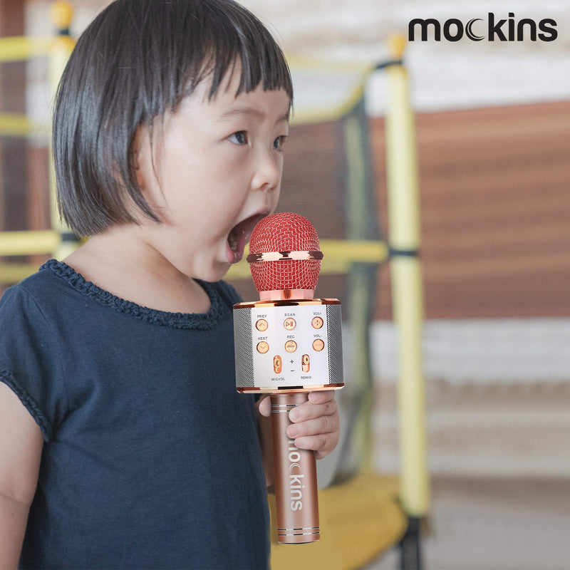 mockins Wireless Bluetooth Karaoke Microphone with Built in Bluetooth Speaker All-in-One Karaoke Machine | Compatible with Android & iOS iPhone - Rose Gold Color
