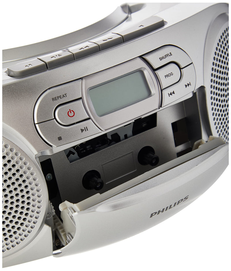 Philips AZ127 Portable CD Player with Radio, Cassette, Dynamic Bass Boost, Audio-In (3.5 mm), Silver